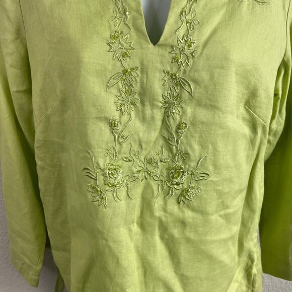 Edward Tunic Women's S Green Beaded Embroidered Irish Linen Relaxed Top Modest - Picture 3 of 6